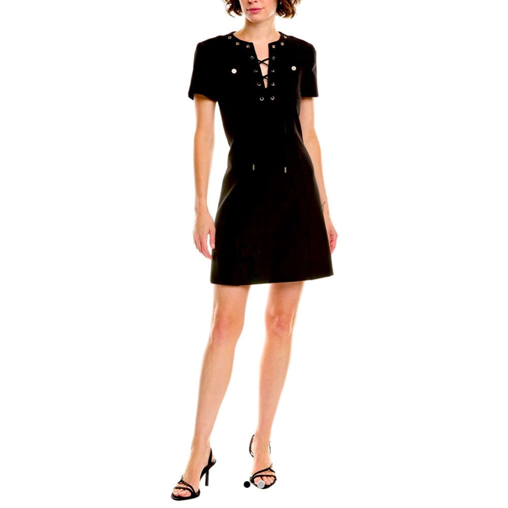 NWT Michael Kors Black Stretch Crepe Lace-Up Dress size 2